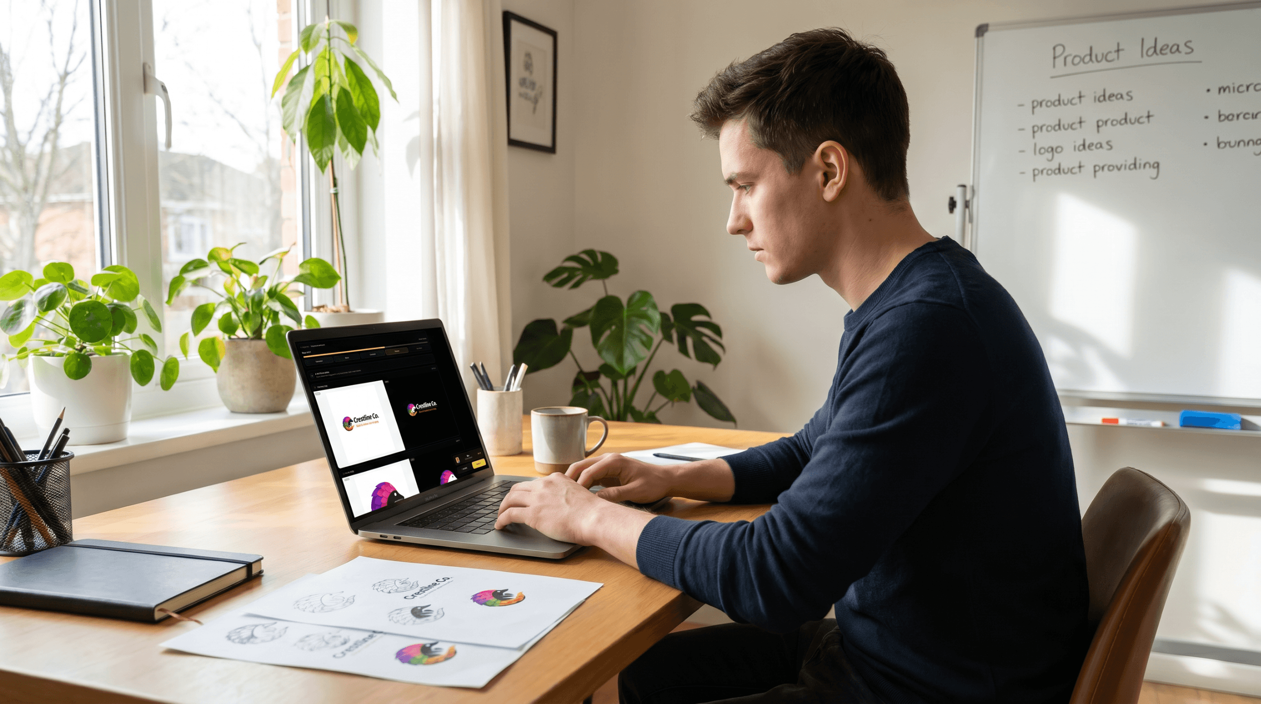 Founder working on their brand at a desk