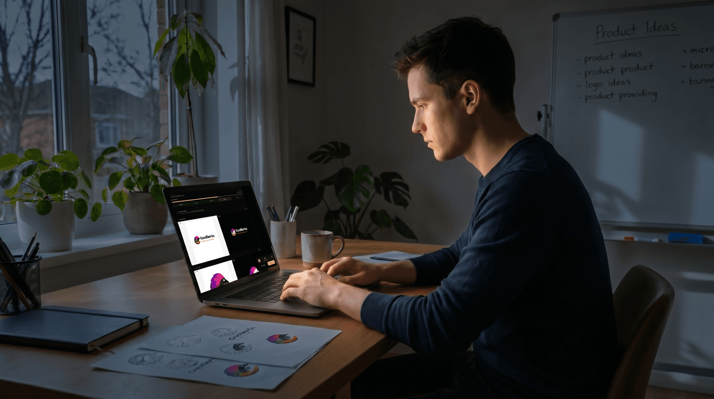 Founder working on their brand at a desk