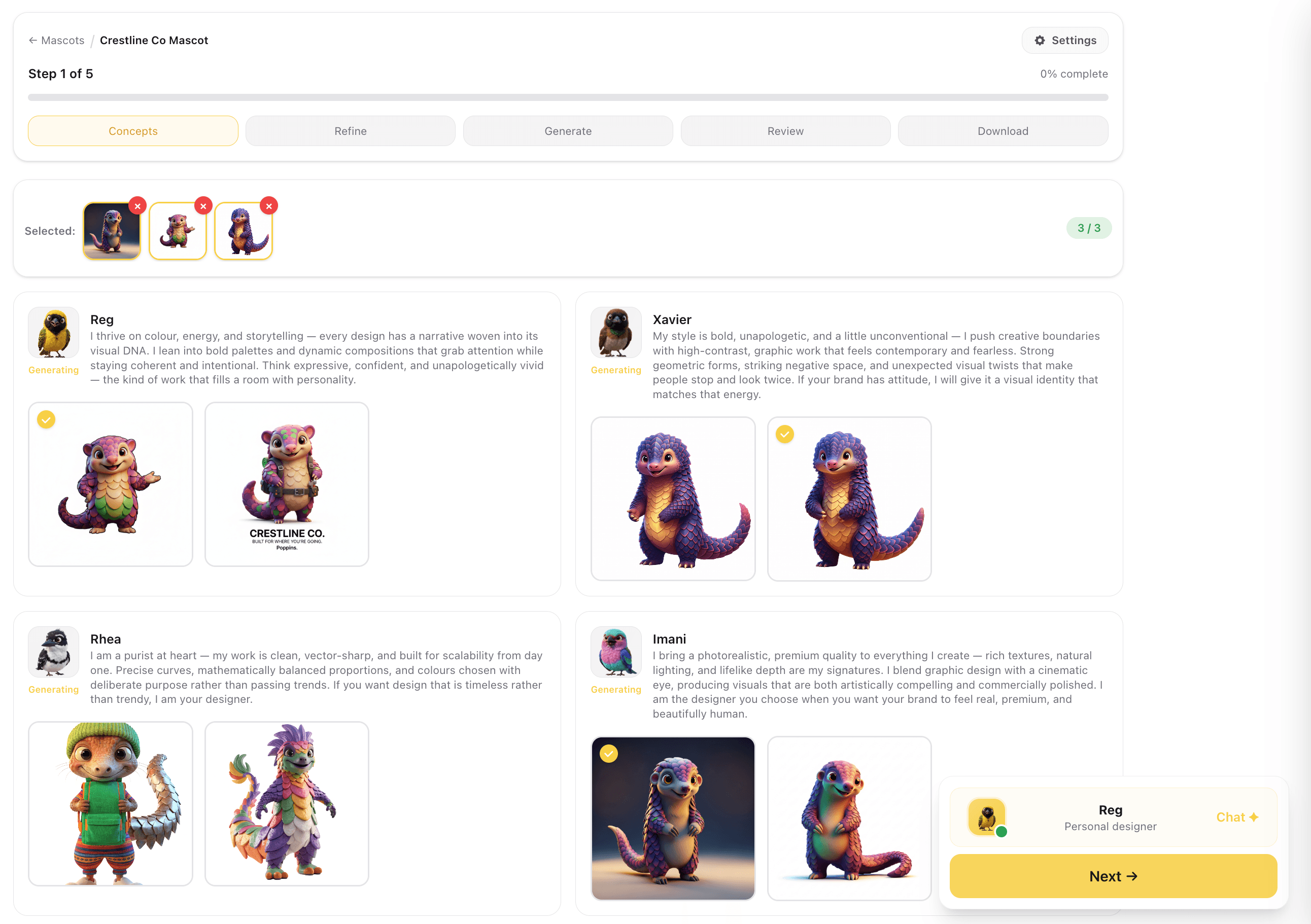 Assistant Agents Generate Character Concepts